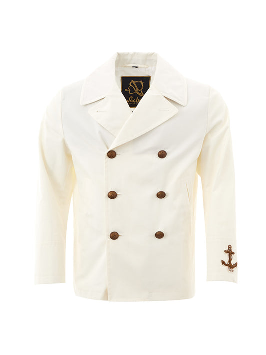 Sealup Elegant White Double Breasted Cotton Jacket