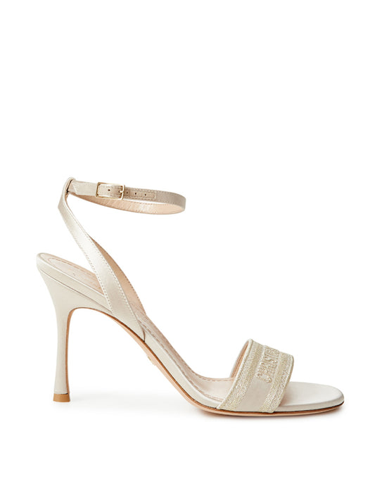 Dior Elegant Ivory Embroidered Heeled Sandals