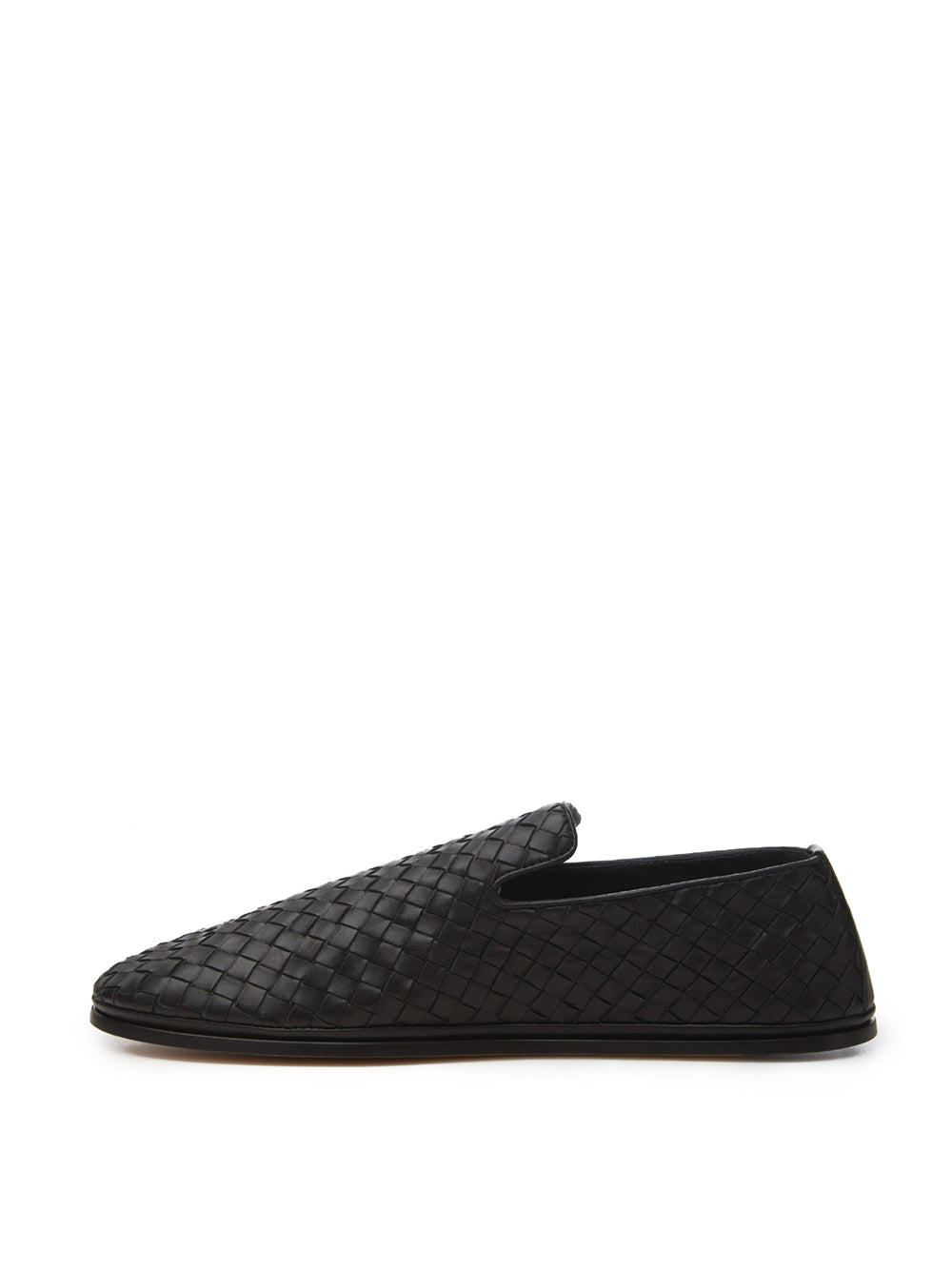 Bottega Veneta Elegant Black Leather Intreccio Slip-Ons