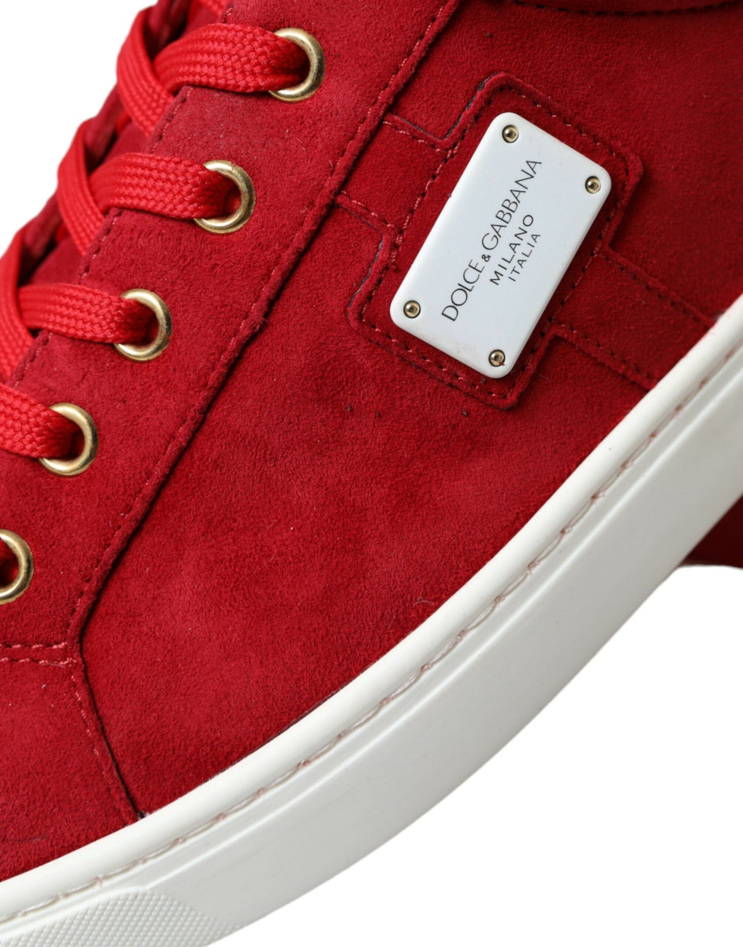 Dolce & Gabbana Red Suede Leather Low Top Sneakers Shoes