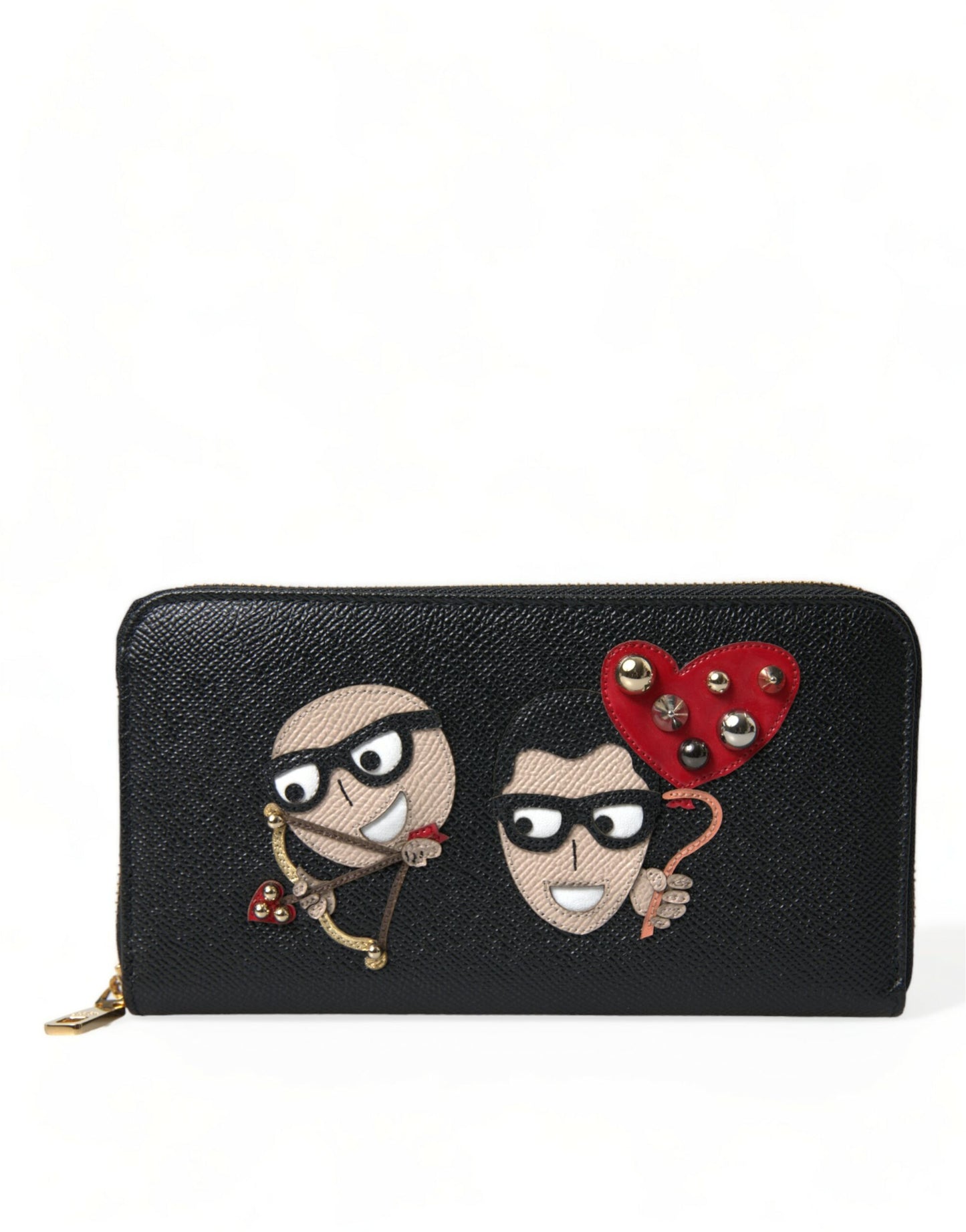 Dolce & Gabbana Black Leather #DGFAMILY Zip Around Continental Wallet