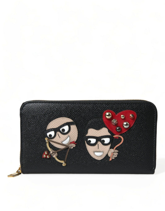 Dolce & Gabbana Black Leather #DGFAMILY Zip Around Continental Wallet