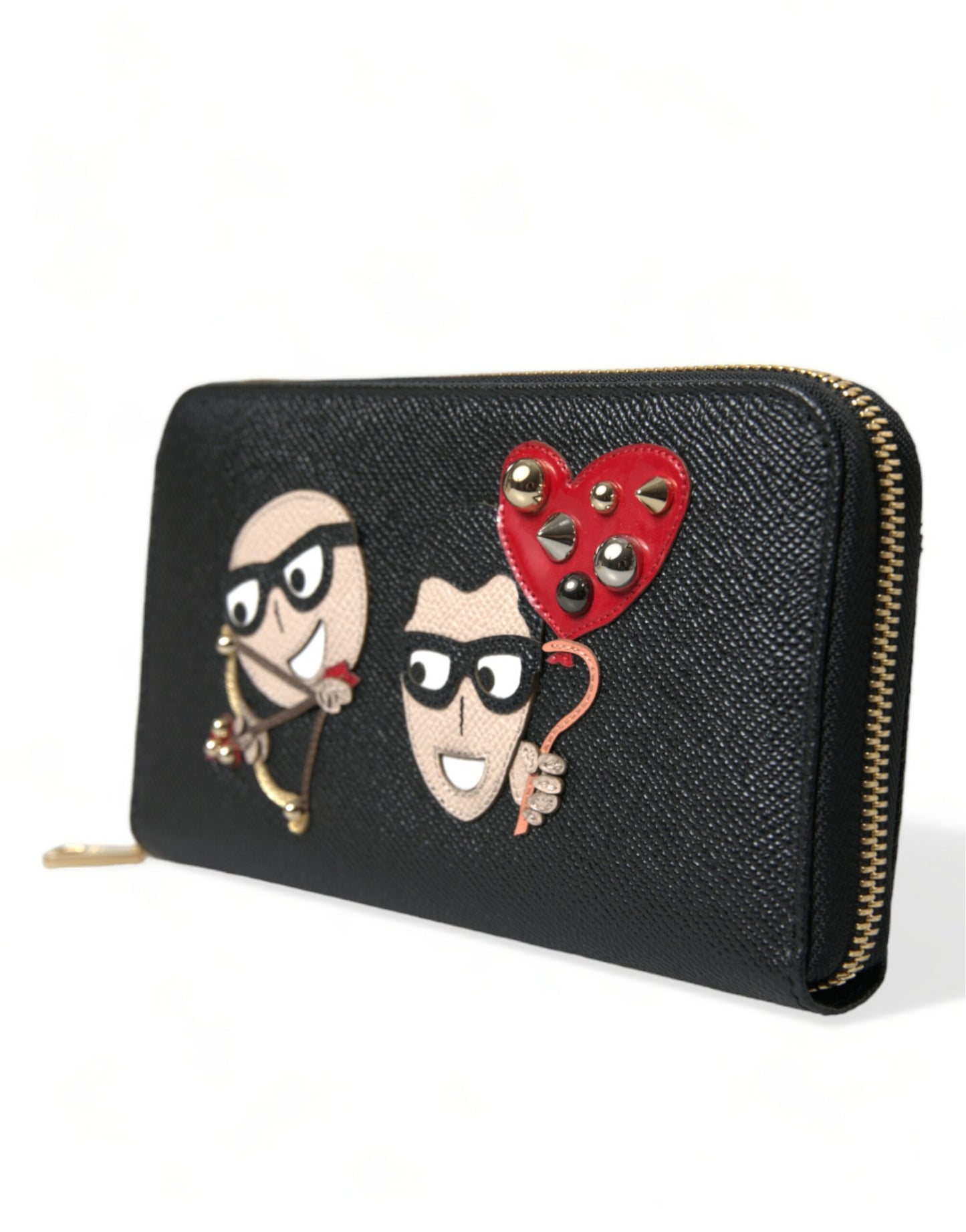 Dolce & Gabbana Black Leather #DGFAMILY Zip Around Continental Wallet