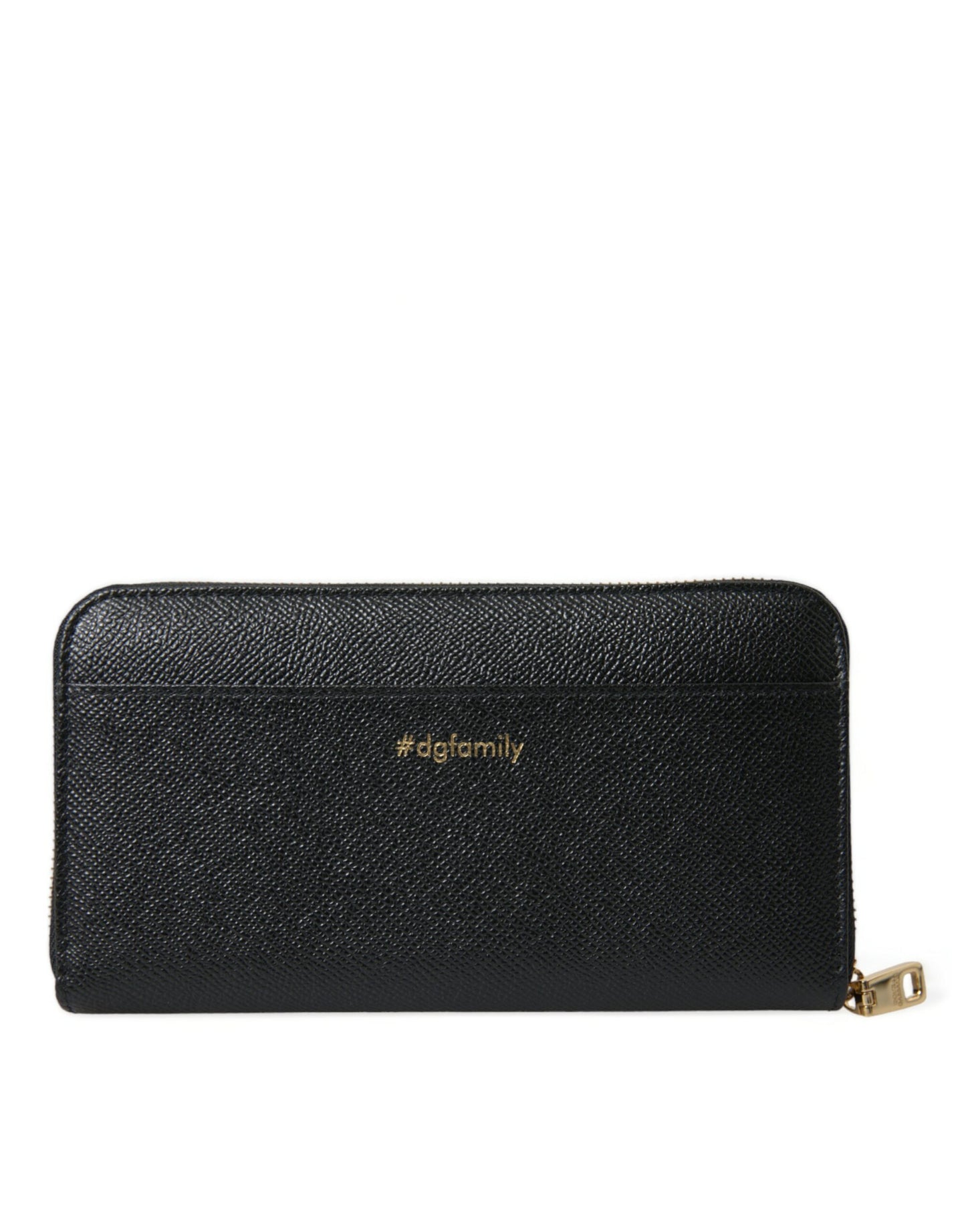 Dolce & Gabbana Black Leather #DGFAMILY Zip Around Continental Wallet