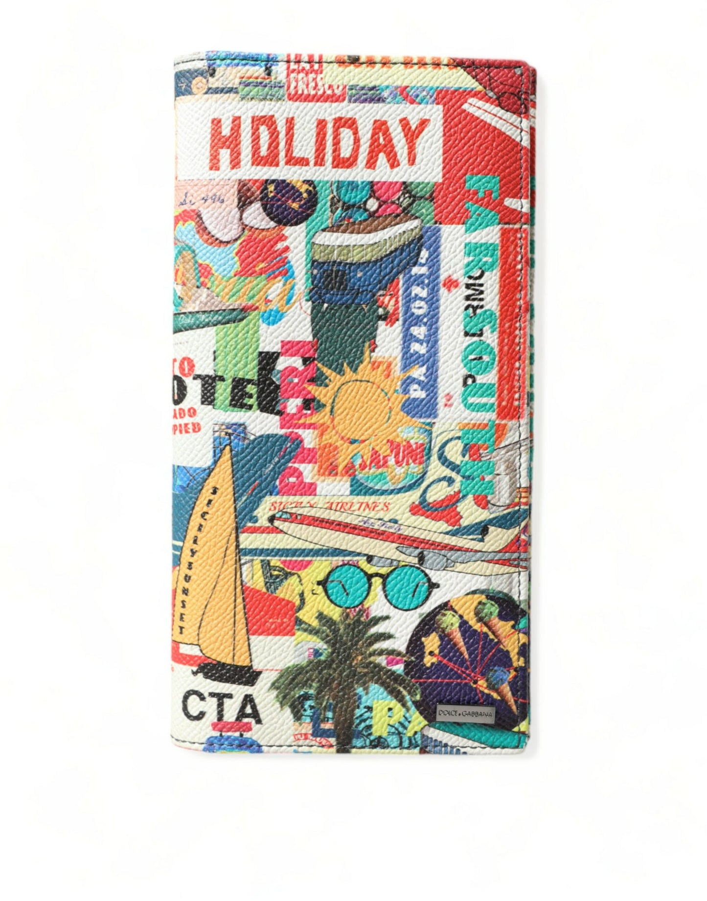 Dolce & Gabbana Multicolor Holiday Print Leather Long Bifold Card Holder Wallet