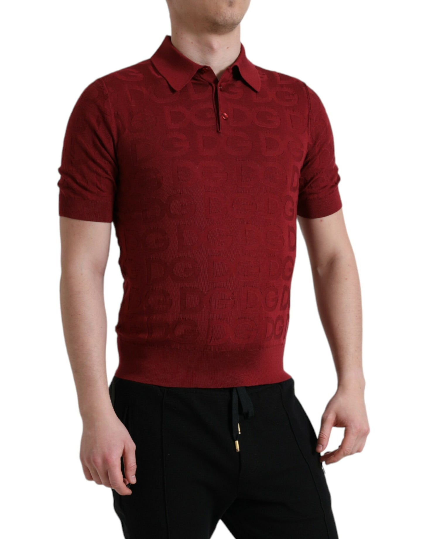 Dolce & Gabbana Maroon Collared Short Sleeve Silk T-shirt