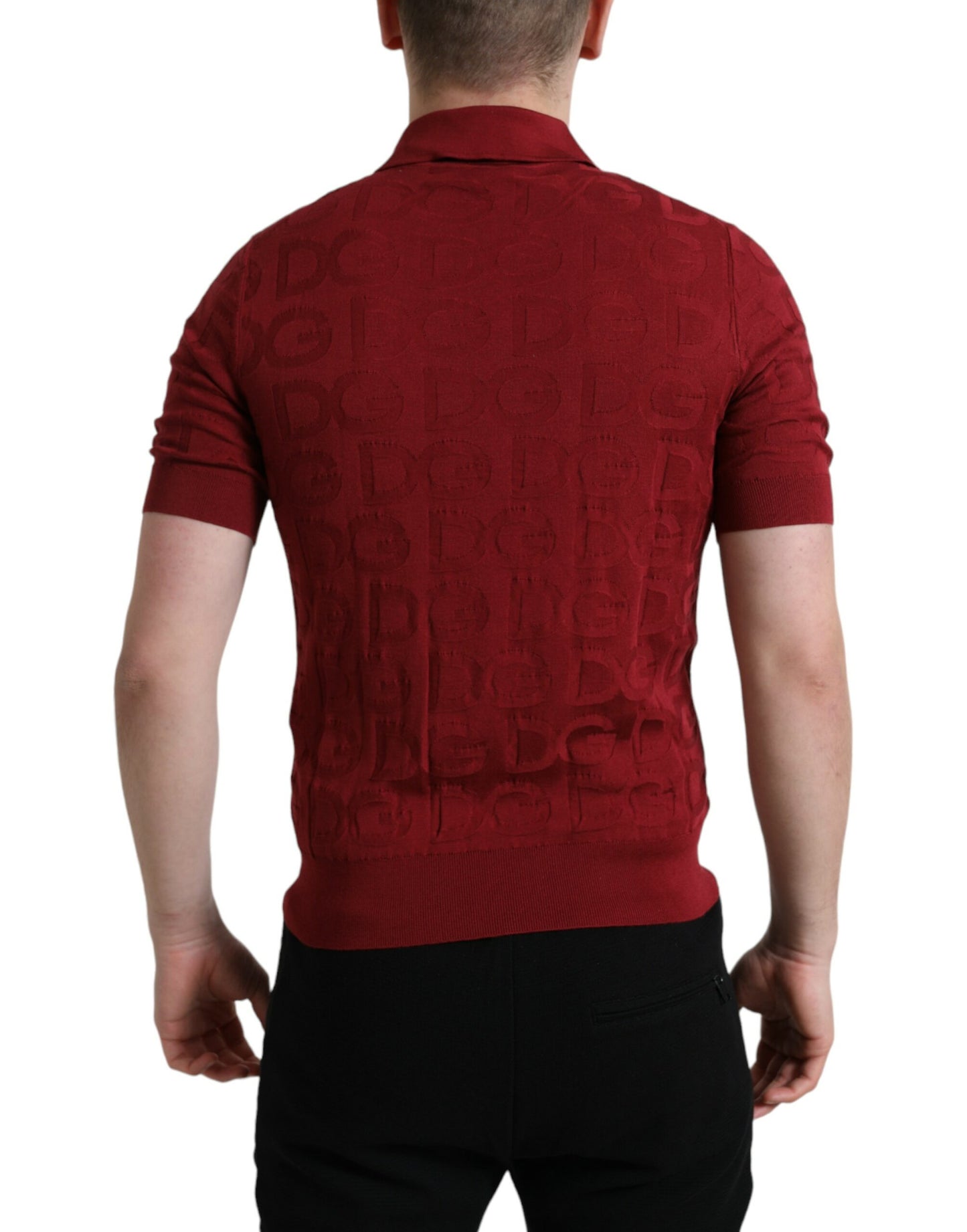 Dolce & Gabbana Maroon Collared Short Sleeve Silk T-shirt