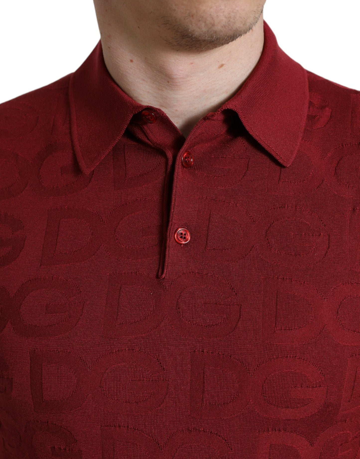 Dolce & Gabbana Maroon Collared Short Sleeve Silk T-shirt