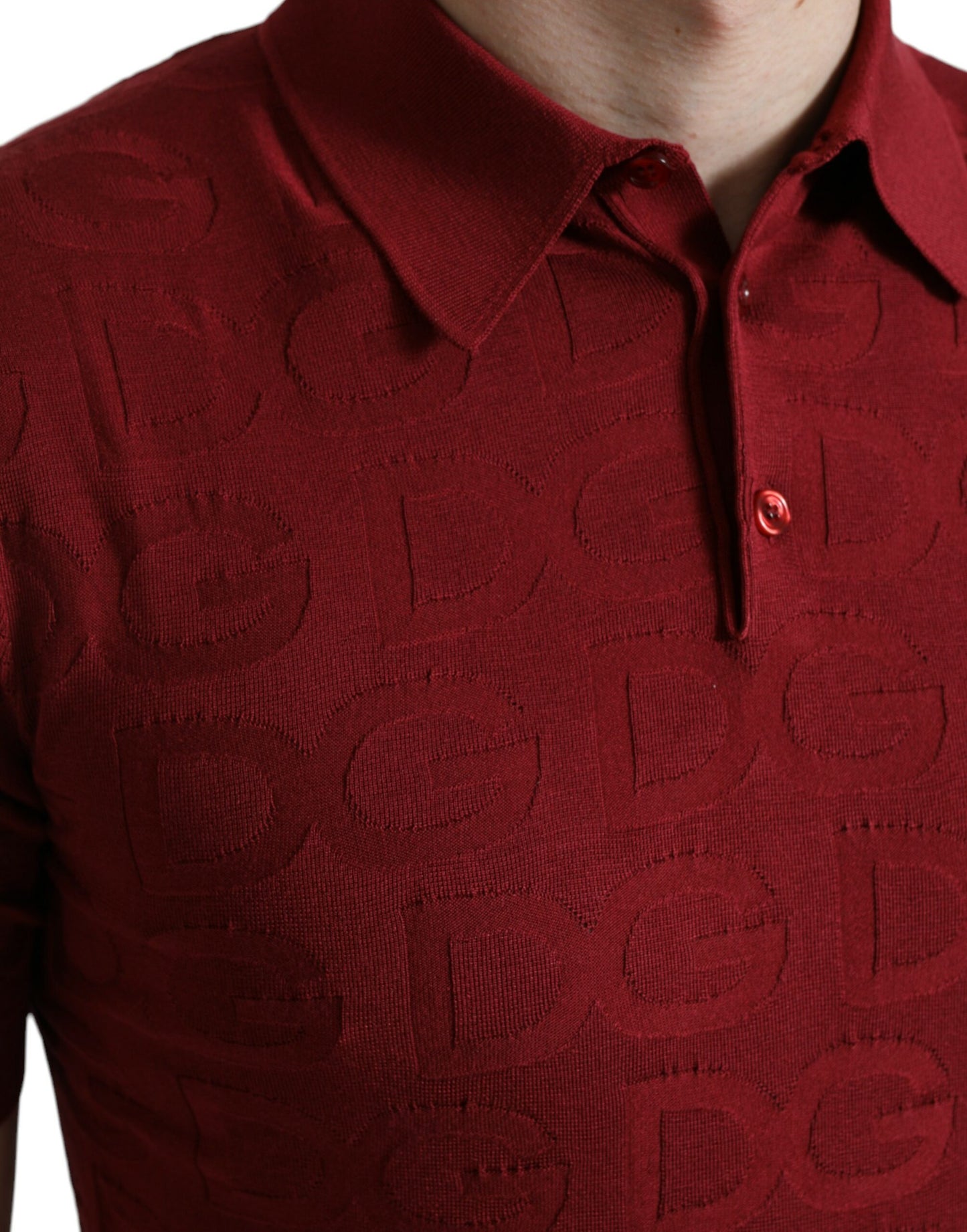 Dolce & Gabbana Maroon Collared Short Sleeve Silk T-shirt