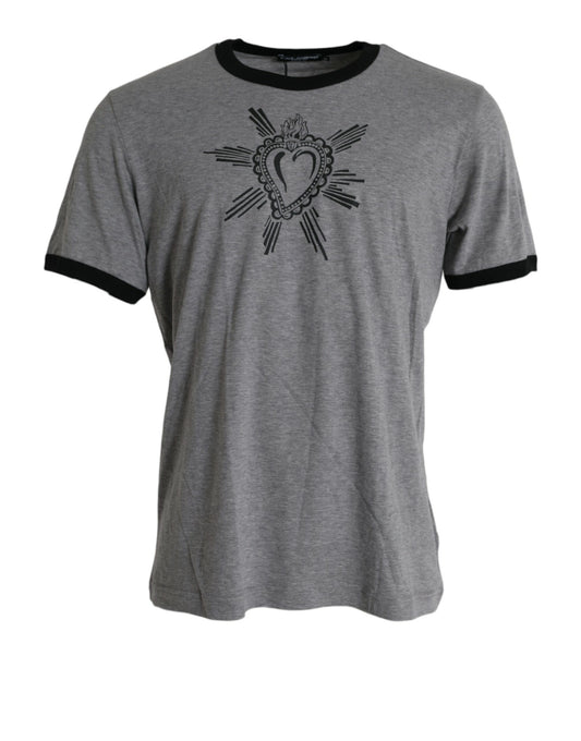 Dolce & Gabbana Gray Sacred Heart Cotton Crew Neck T-shirt