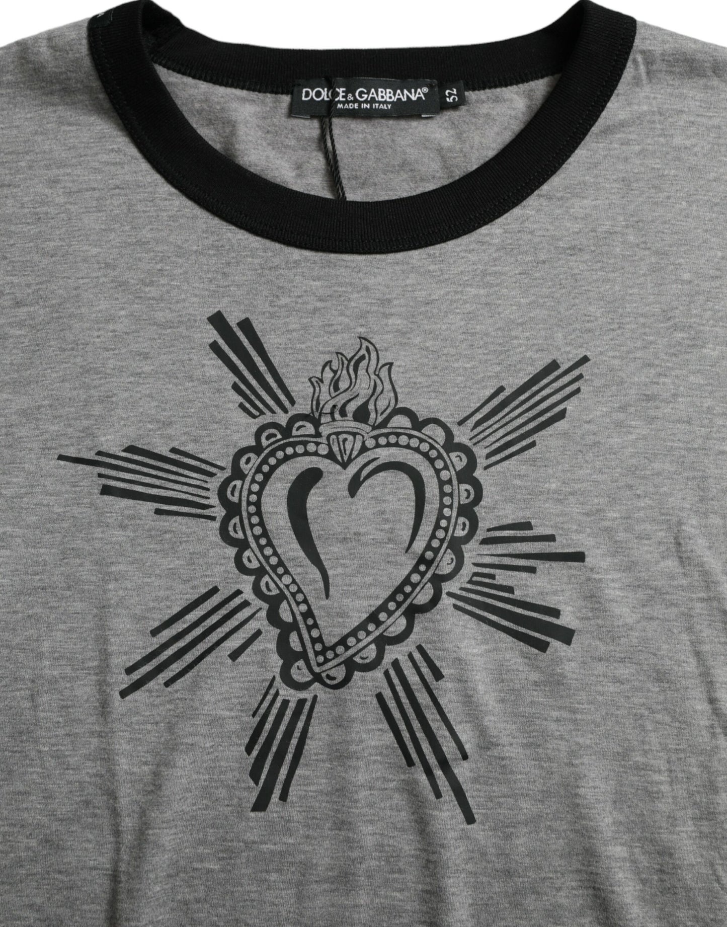 Dolce & Gabbana Gray Sacred Heart Cotton Crew Neck T-shirt