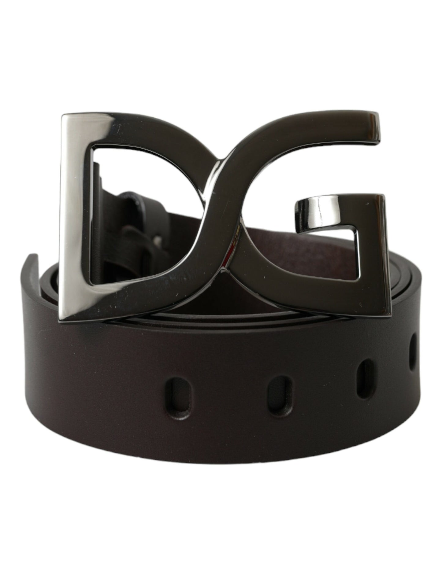 Dolce & Gabbana Dark Brown Leather DG Metal Buckle Belt