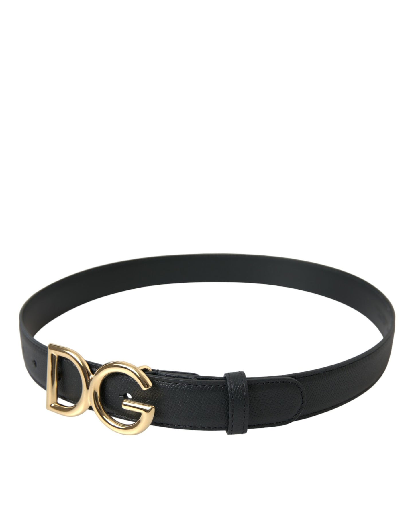 Dolce & Gabbana Black Calf Leather Gold DG Logo Buckle Belt