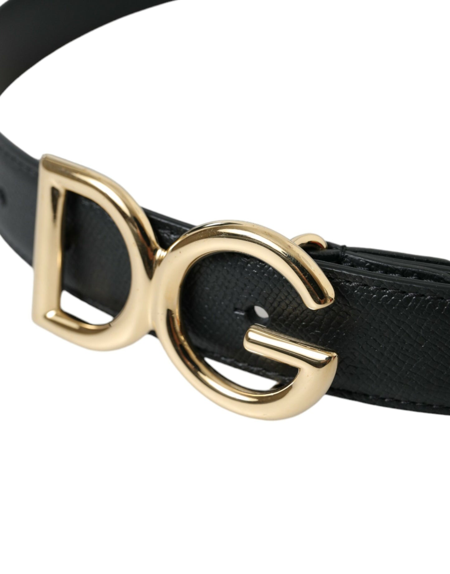 Dolce & Gabbana Black Calf Leather Gold DG Logo Buckle Belt