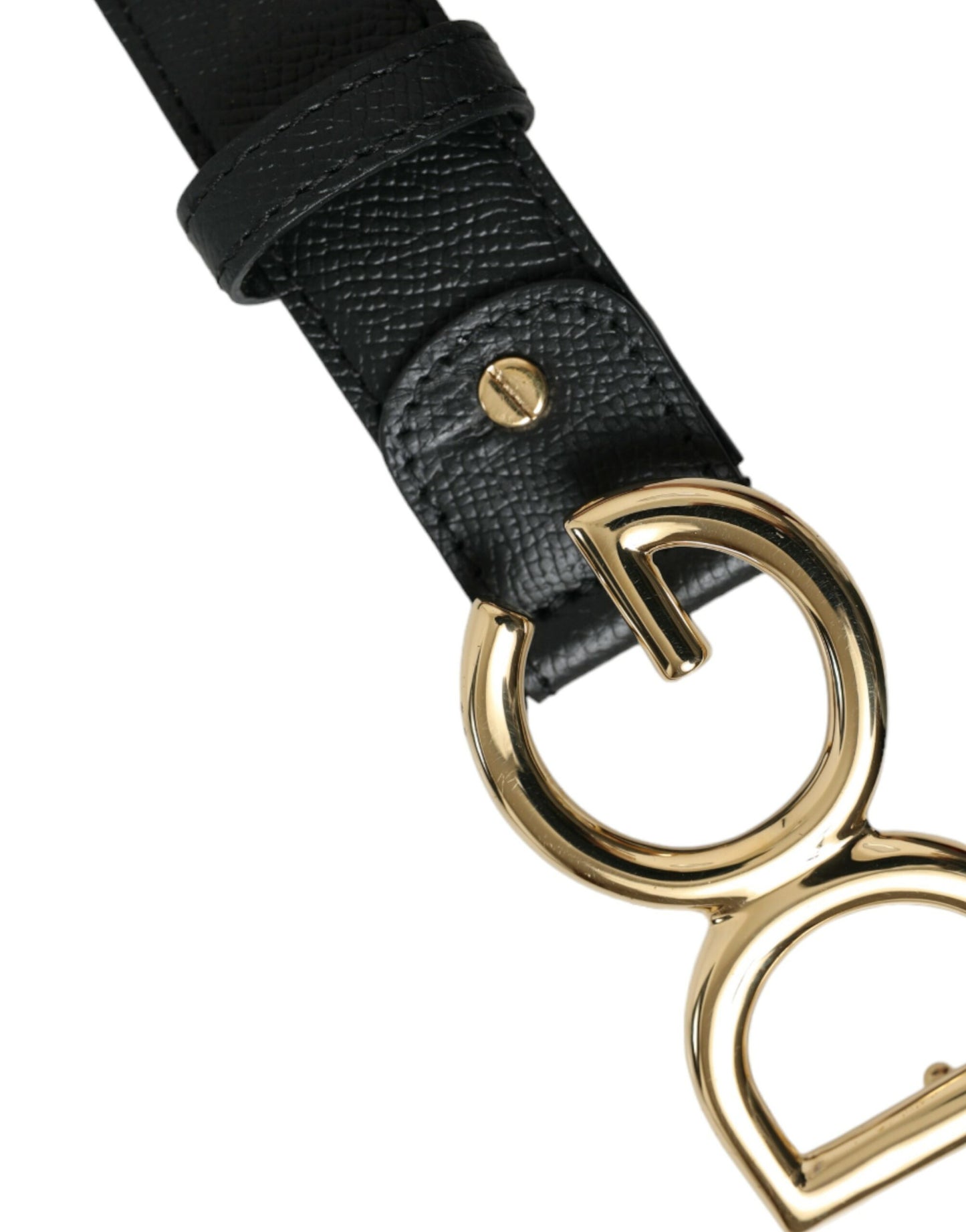 Dolce & Gabbana Black Calf Leather Gold DG Logo Buckle Belt