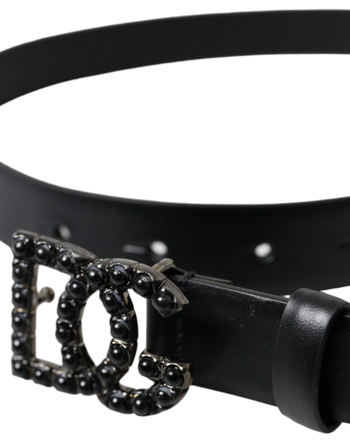 Dolce & Gabbana Black Calf Leather DG Crystal Buckle Belt