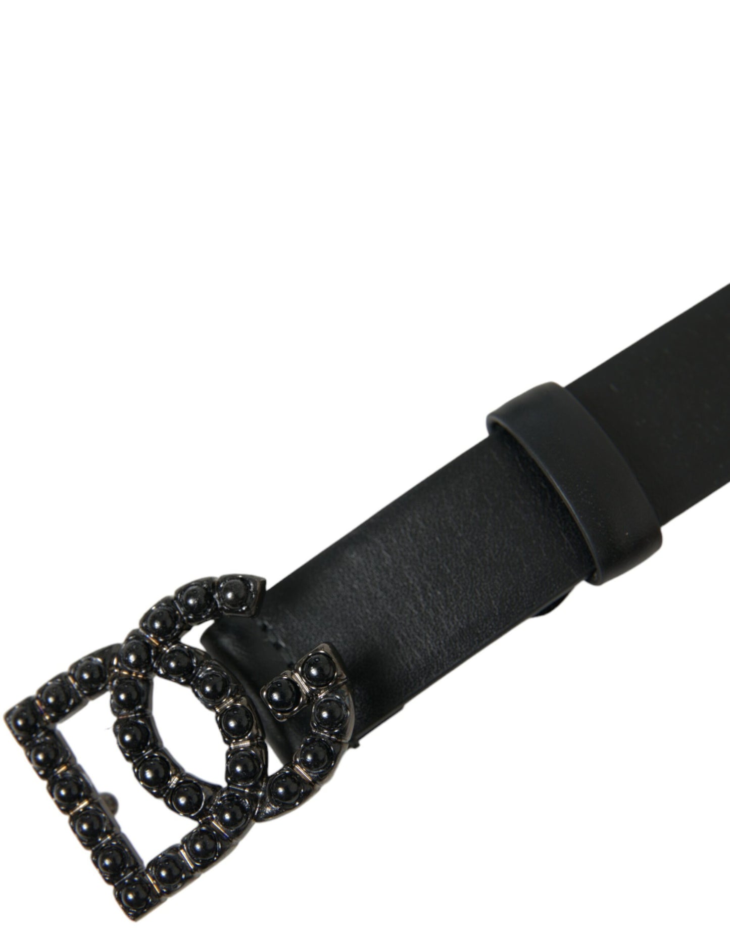 Dolce & Gabbana Black Calf Leather DG Crystal Buckle Belt