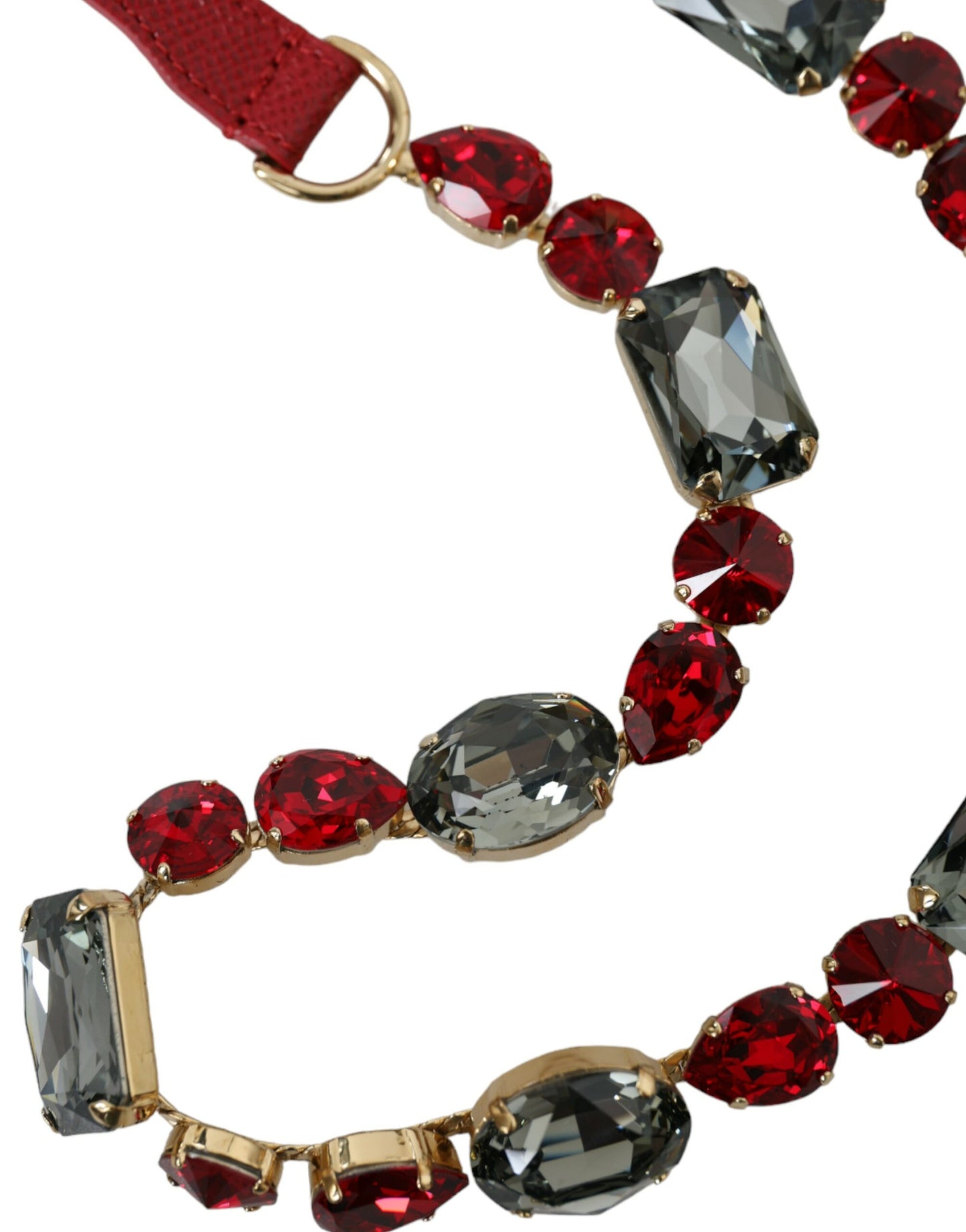 Dolce & Gabbana Red Leather Crystal Chain Waist Belt