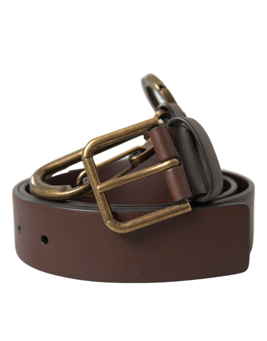 Dolce & Gabbana Brown Calf Leather Gold Metal Buckle Belt