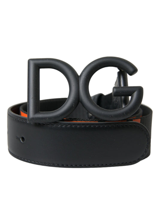 Dolce & Gabbana Black Orange Leather DG Metal Buckle Belt