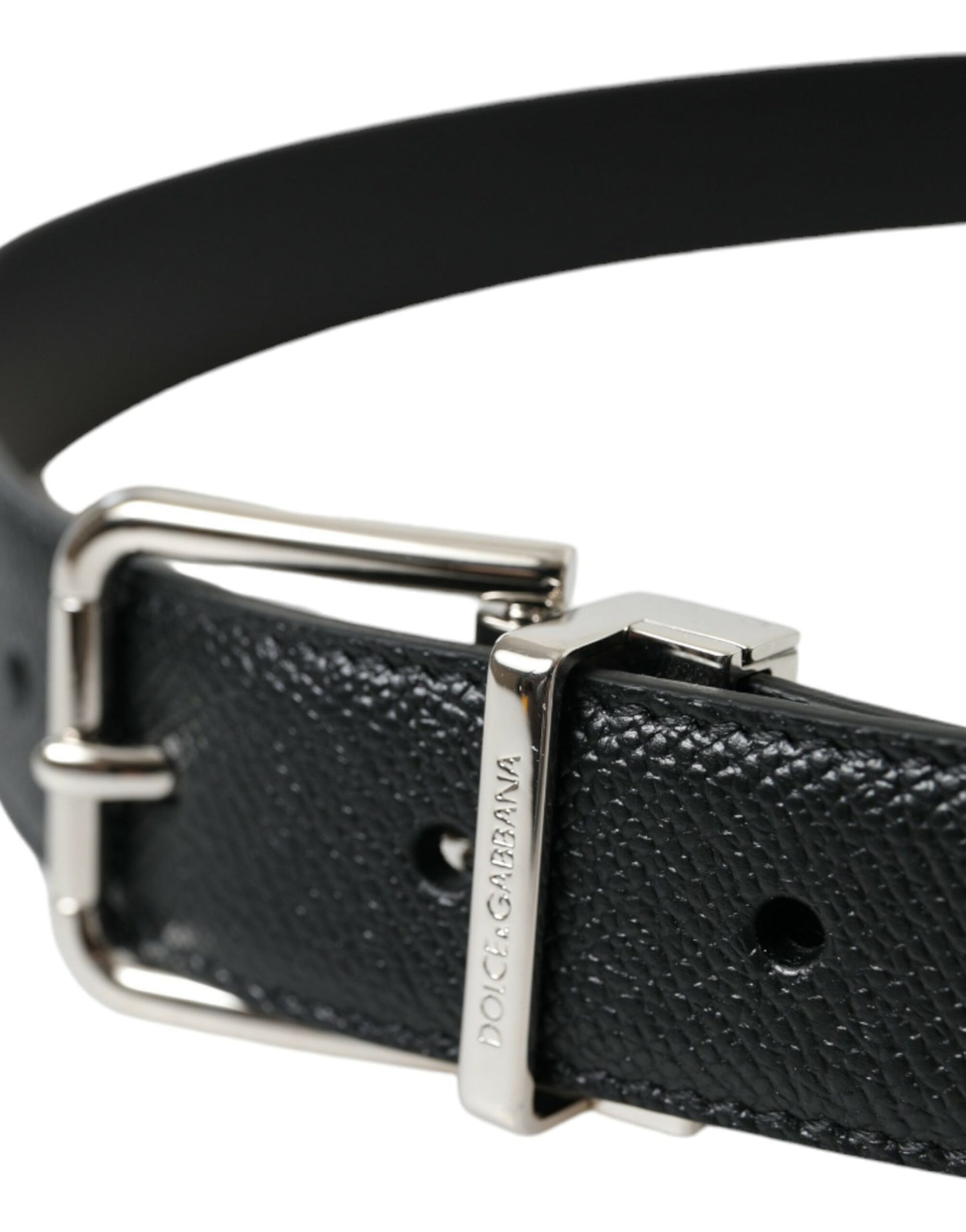 Dolce & Gabbana Black Calf Leather Silver Metal Buckle Belt