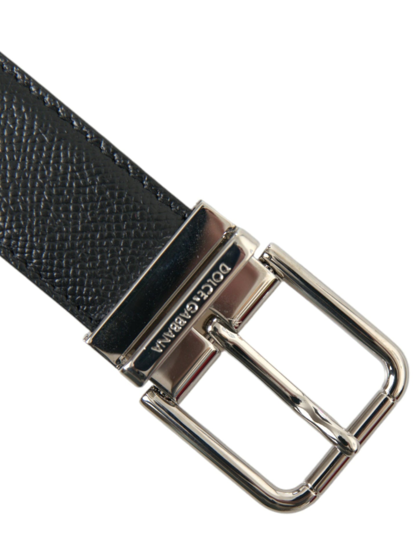 Dolce & Gabbana Black Calf Leather Silver Metal Buckle Belt