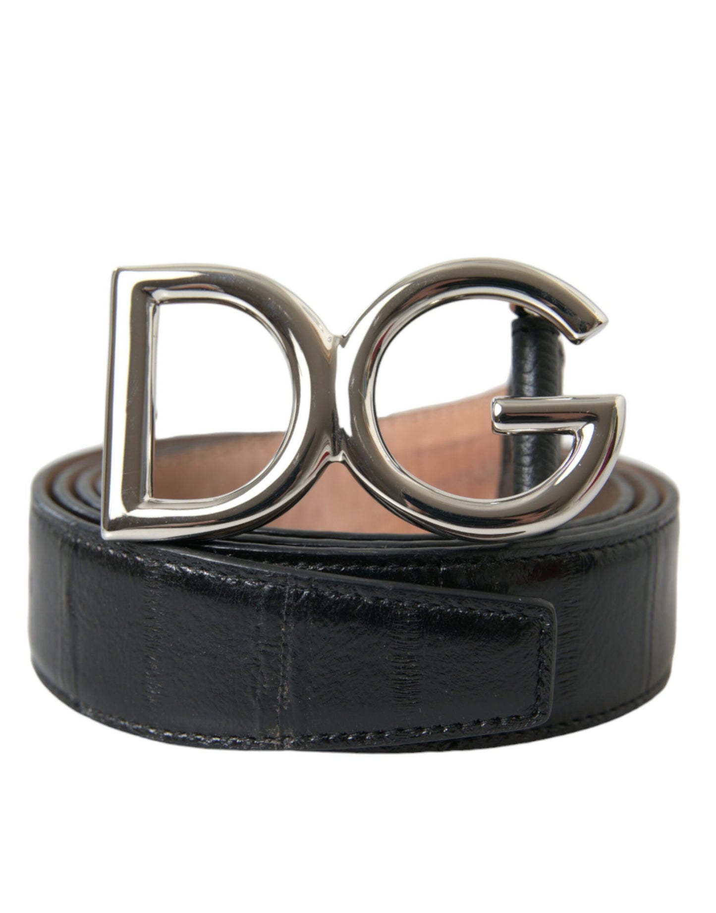 Dolce & Gabbana Black Leather Silver Logo Metal Buckle Belt