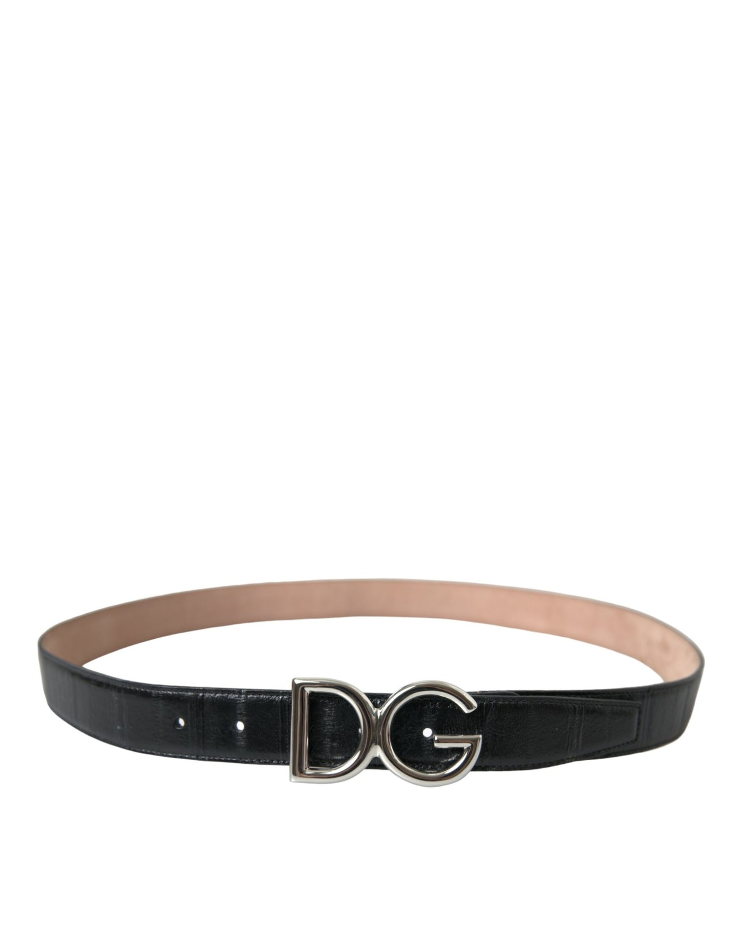 Dolce & Gabbana Black Leather Silver Logo Metal Buckle Belt