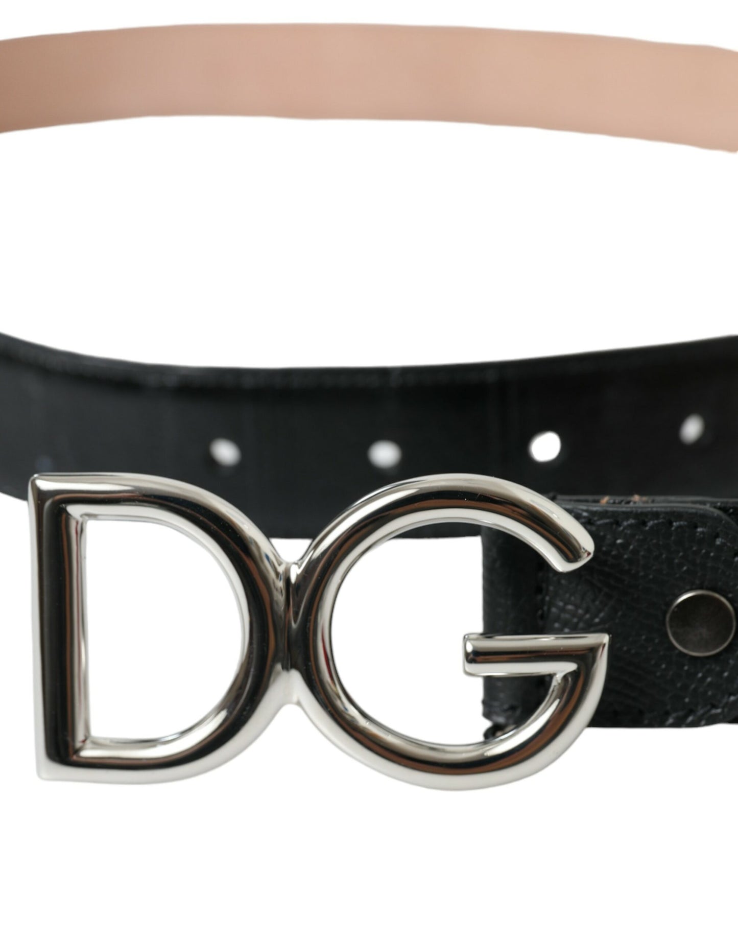 Dolce & Gabbana Black Leather Silver Logo Metal Buckle Belt