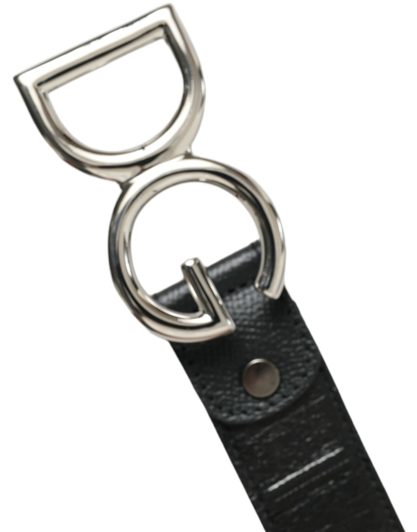 Dolce & Gabbana Black Leather Silver Logo Metal Buckle Belt