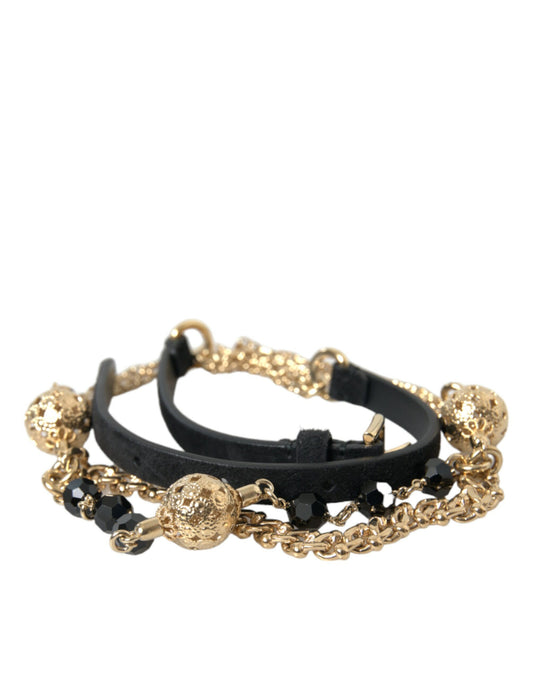 Dolce & Gabbana Black Suede Gold Chain Crystal Waist Belt