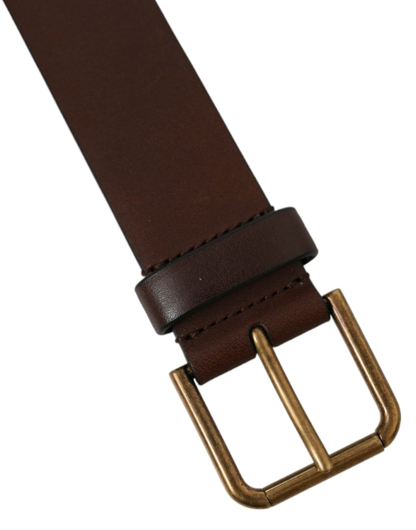 Dolce & Gabbana Brown Calf Leather Gold Metal Buckle Belt