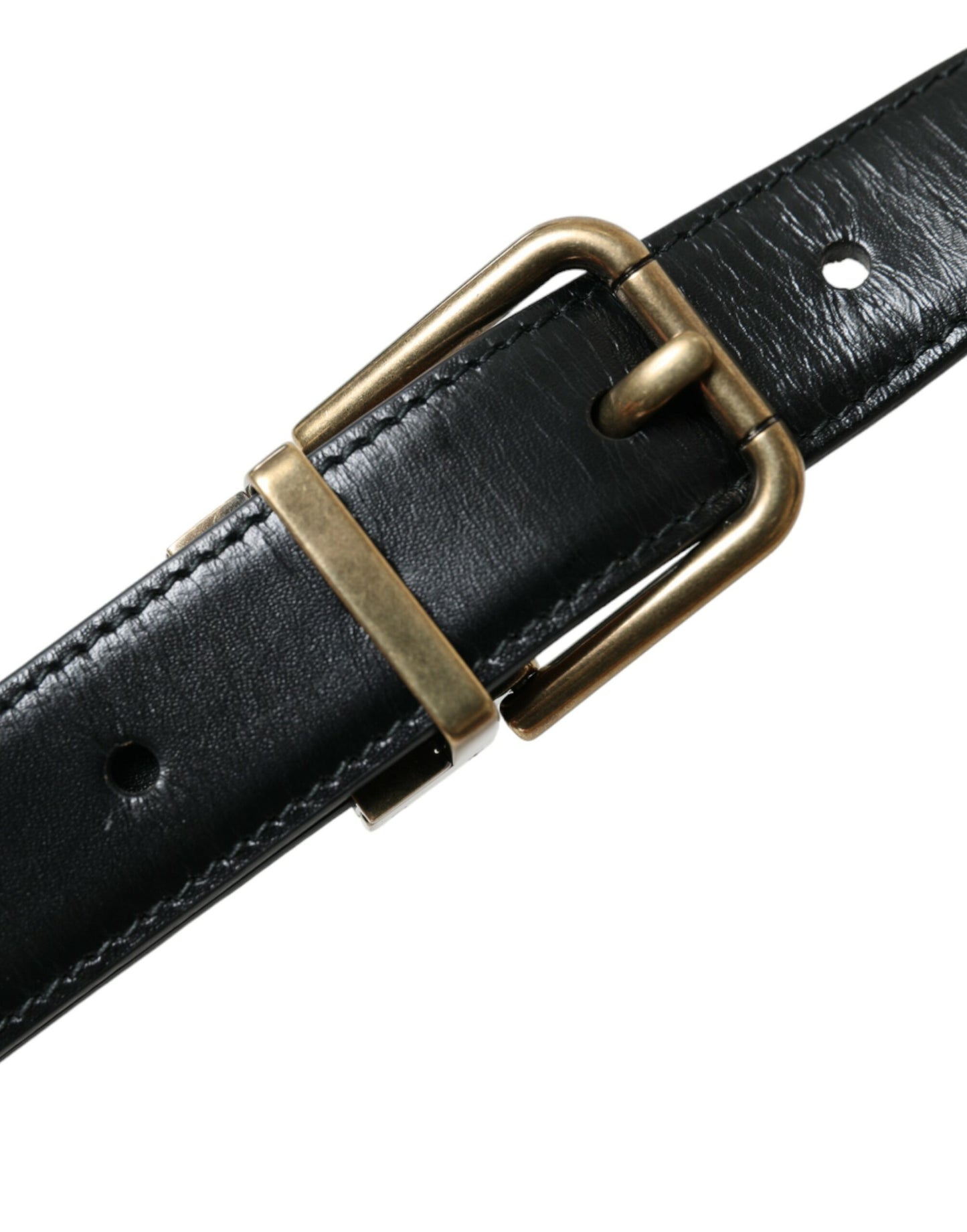 Dolce & Gabbana Black Calf Leather Gold Metal Buckle Belt