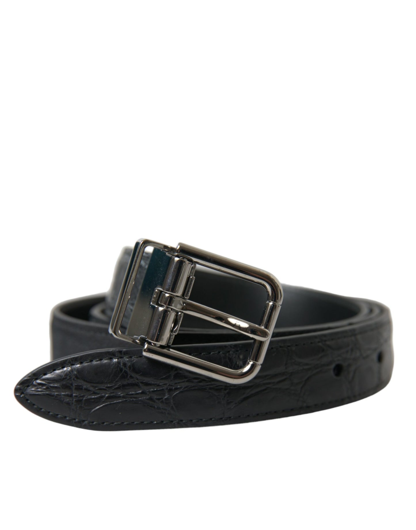 Dolce & Gabbana Black Leather Silver Metal Buckle Belt