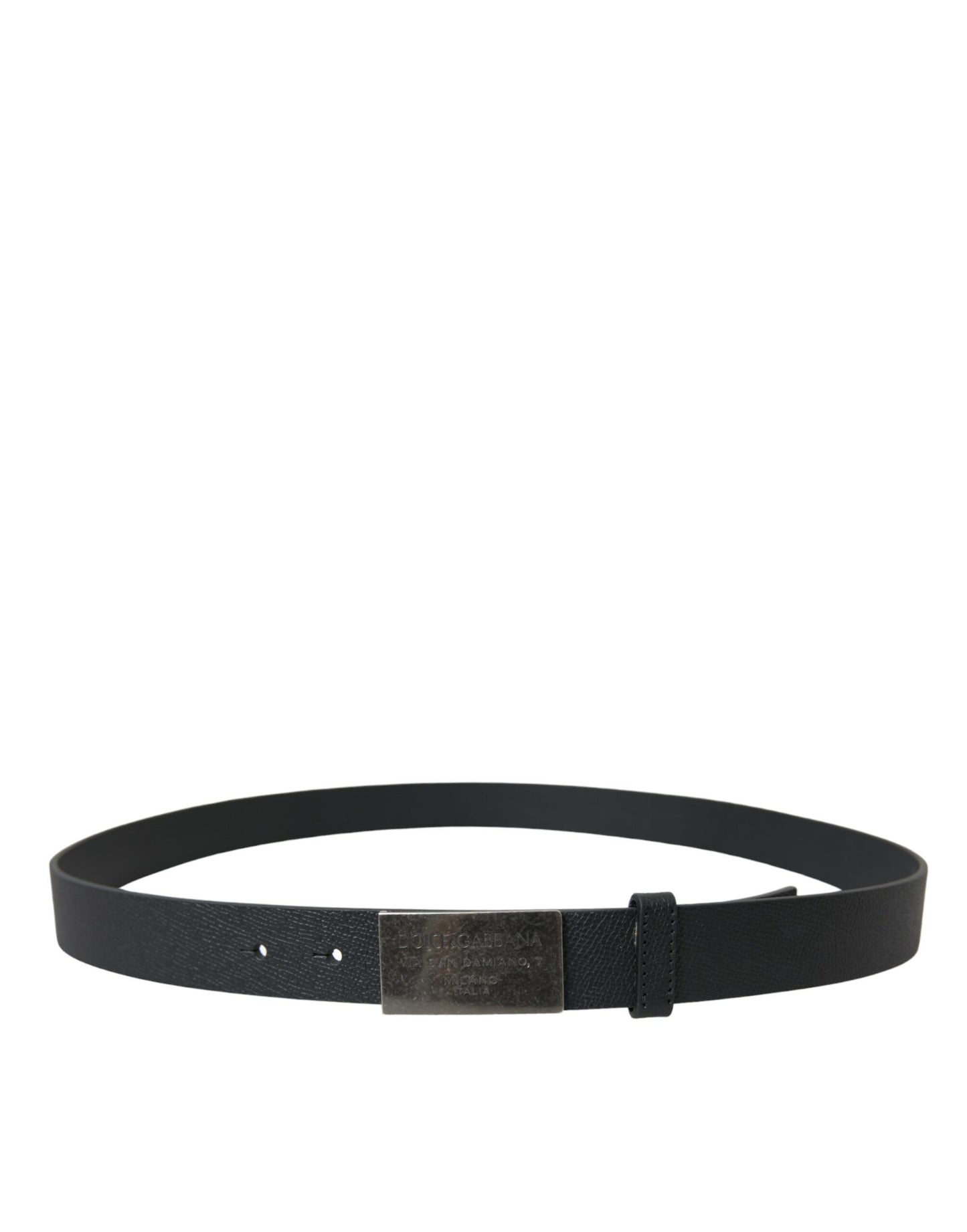 Dolce & Gabbana Black Leather Rectangle Metal Buckle Belt