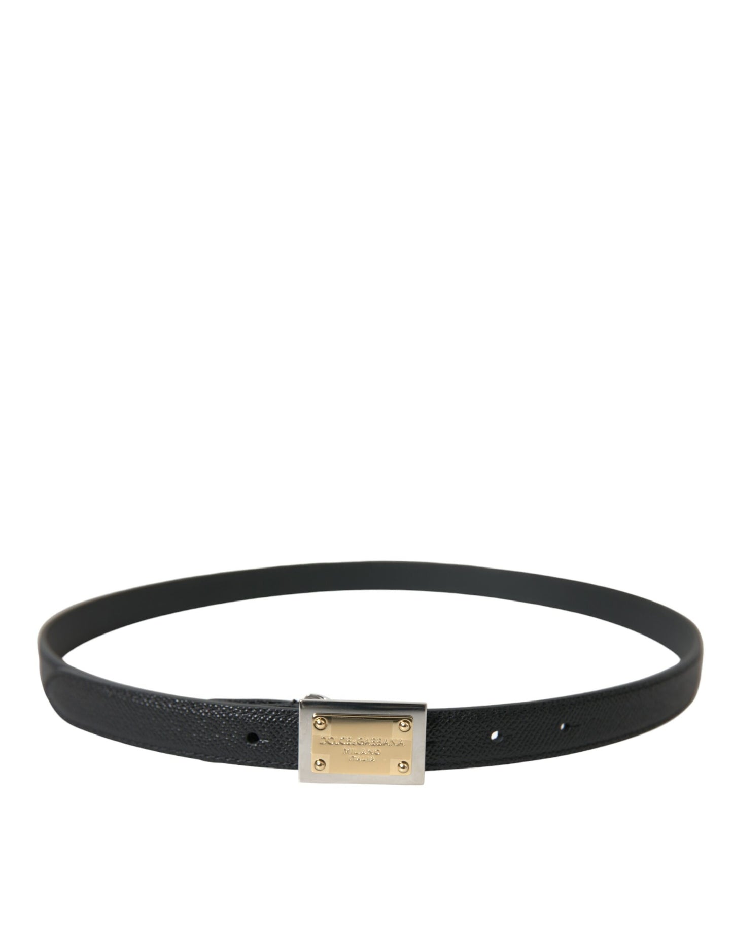 Dolce & Gabbana Black Leather Gold Square Metal Buckle Belt