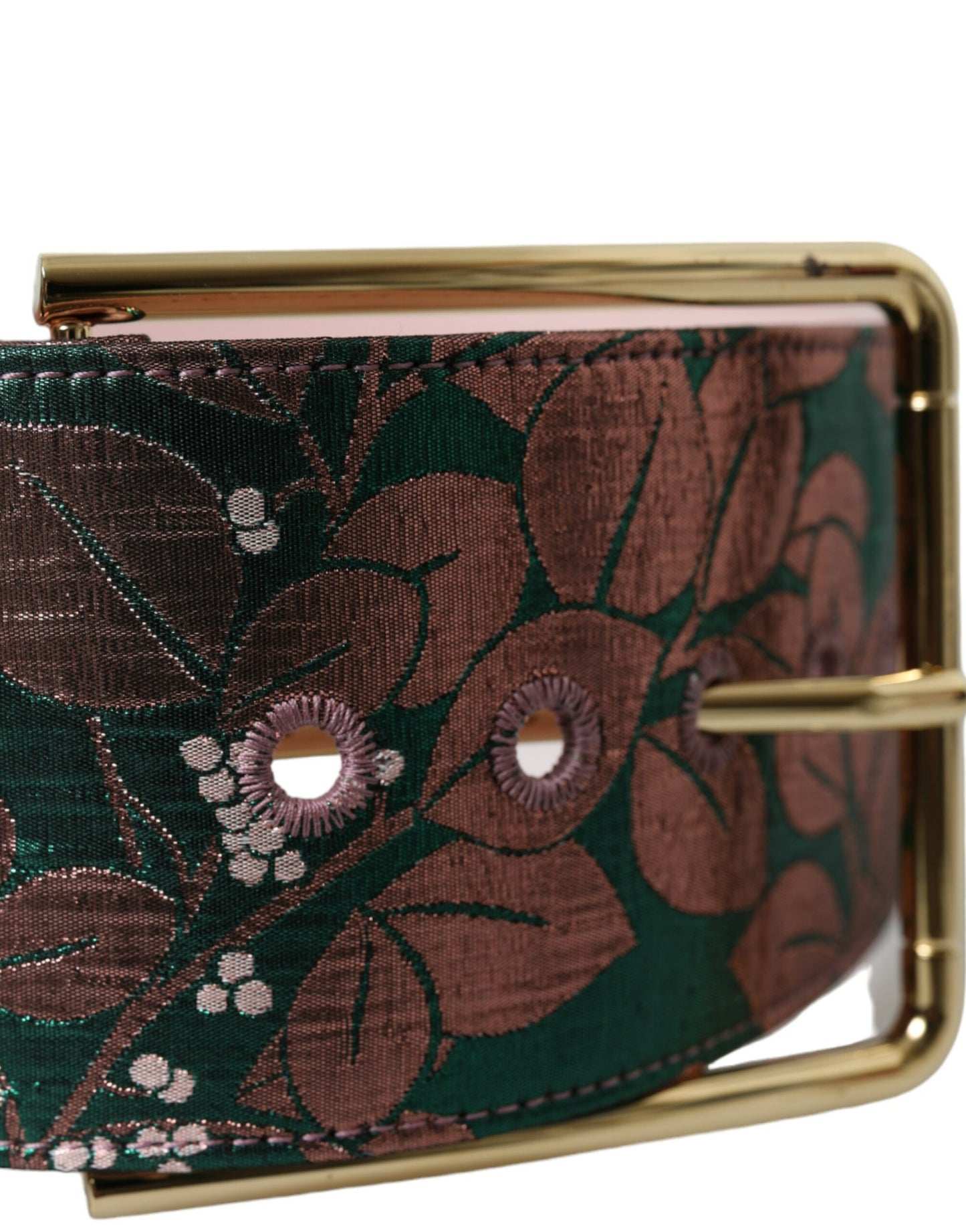 Dolce & Gabbana Multicolor Floral Jacquard Lurex Gold Buckle Belt