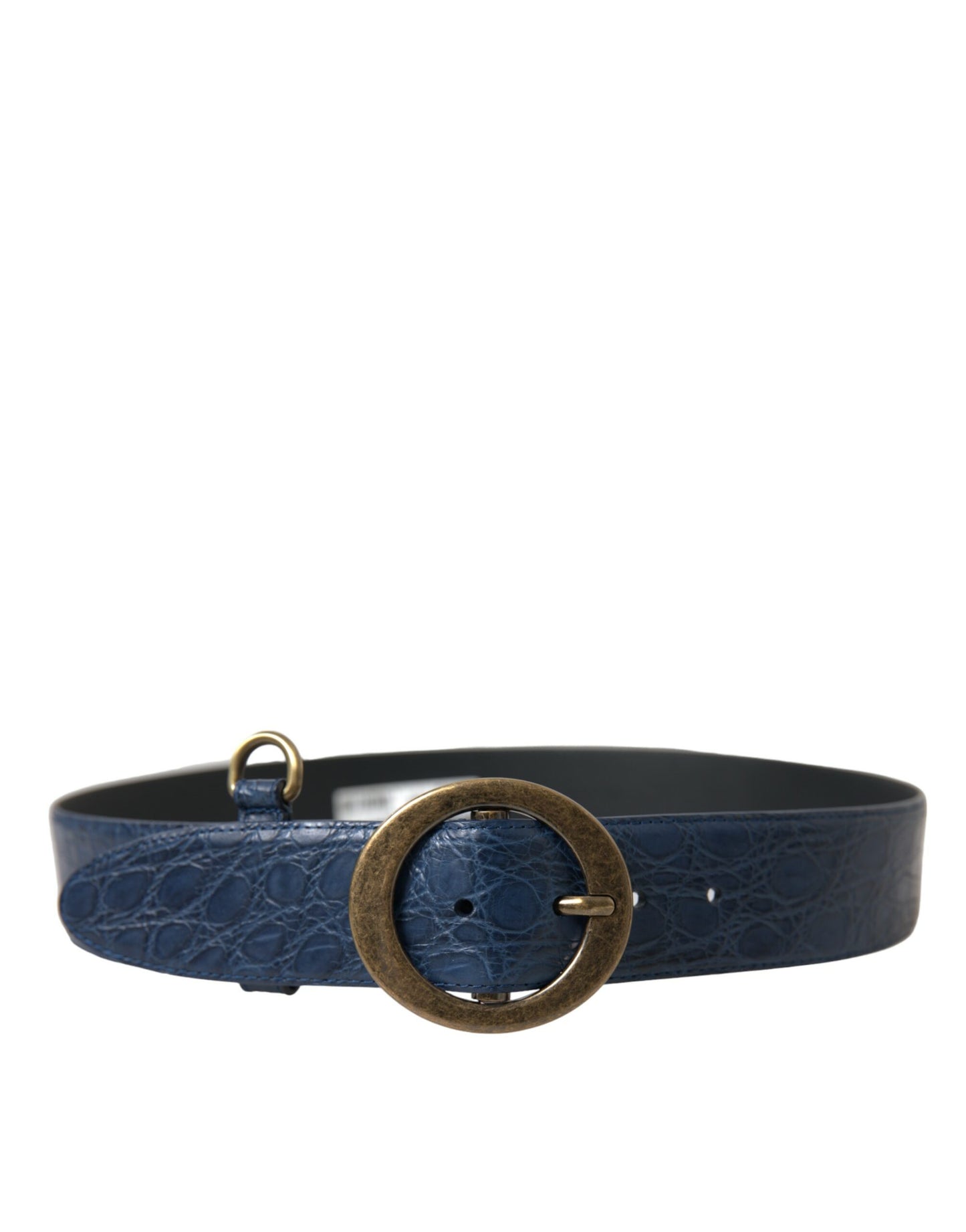 Dolce & Gabbana Blue Leather Gold Oval Buckle Wide Belt