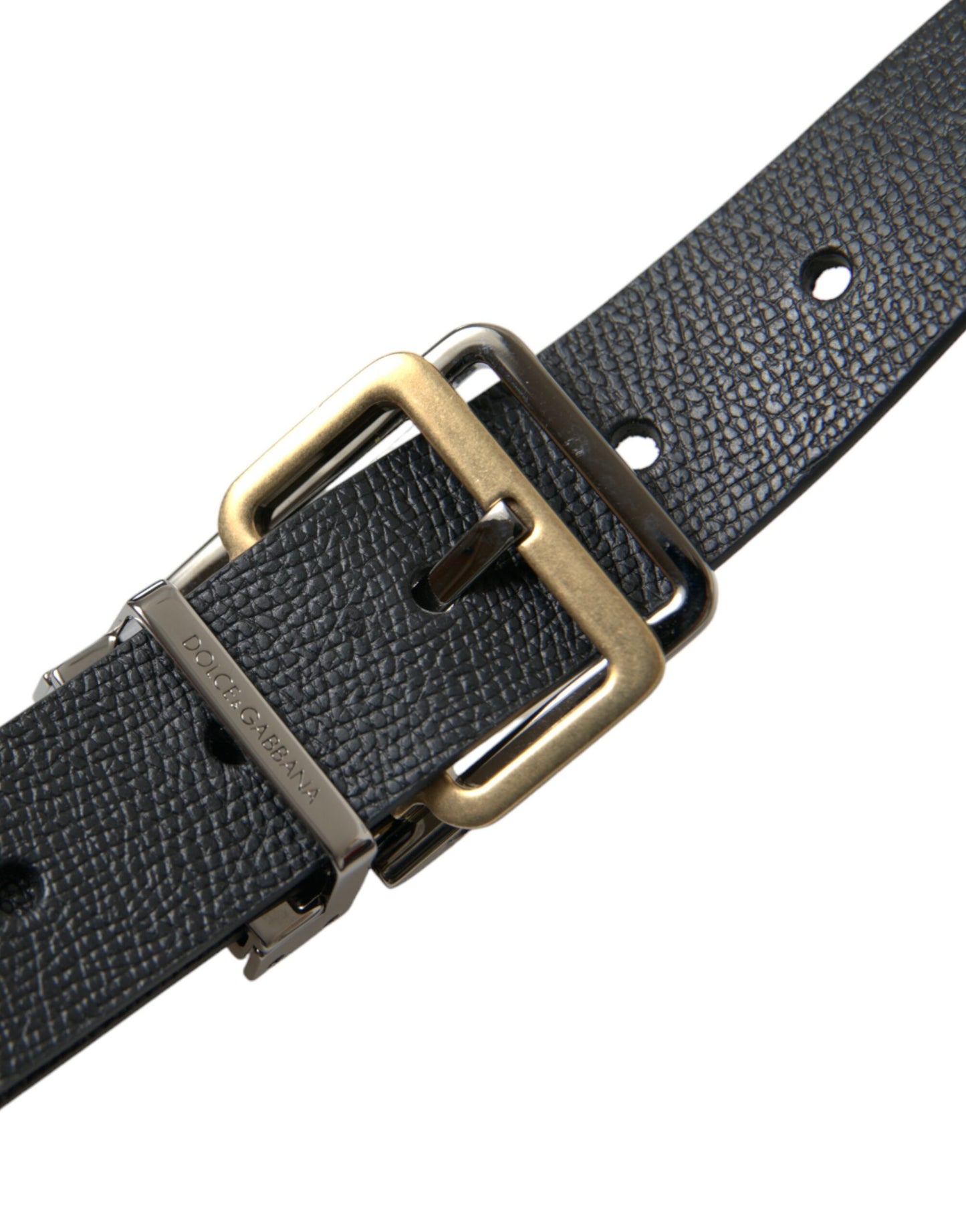 Dolce & Gabbana Black Leather Gold Silver Metal Buckle Belt