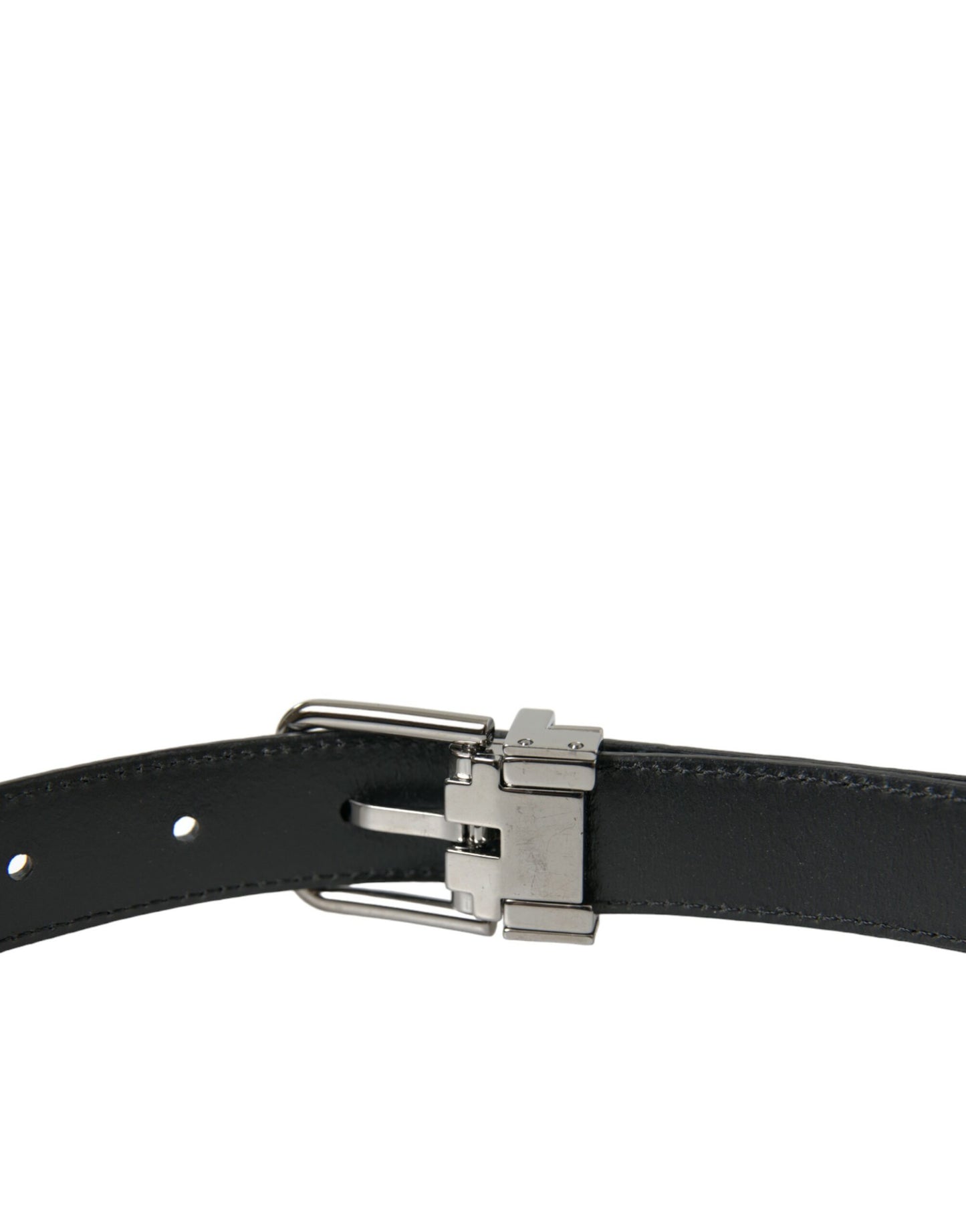 Dolce & Gabbana Black Leather Silver Metal Buckle Belt