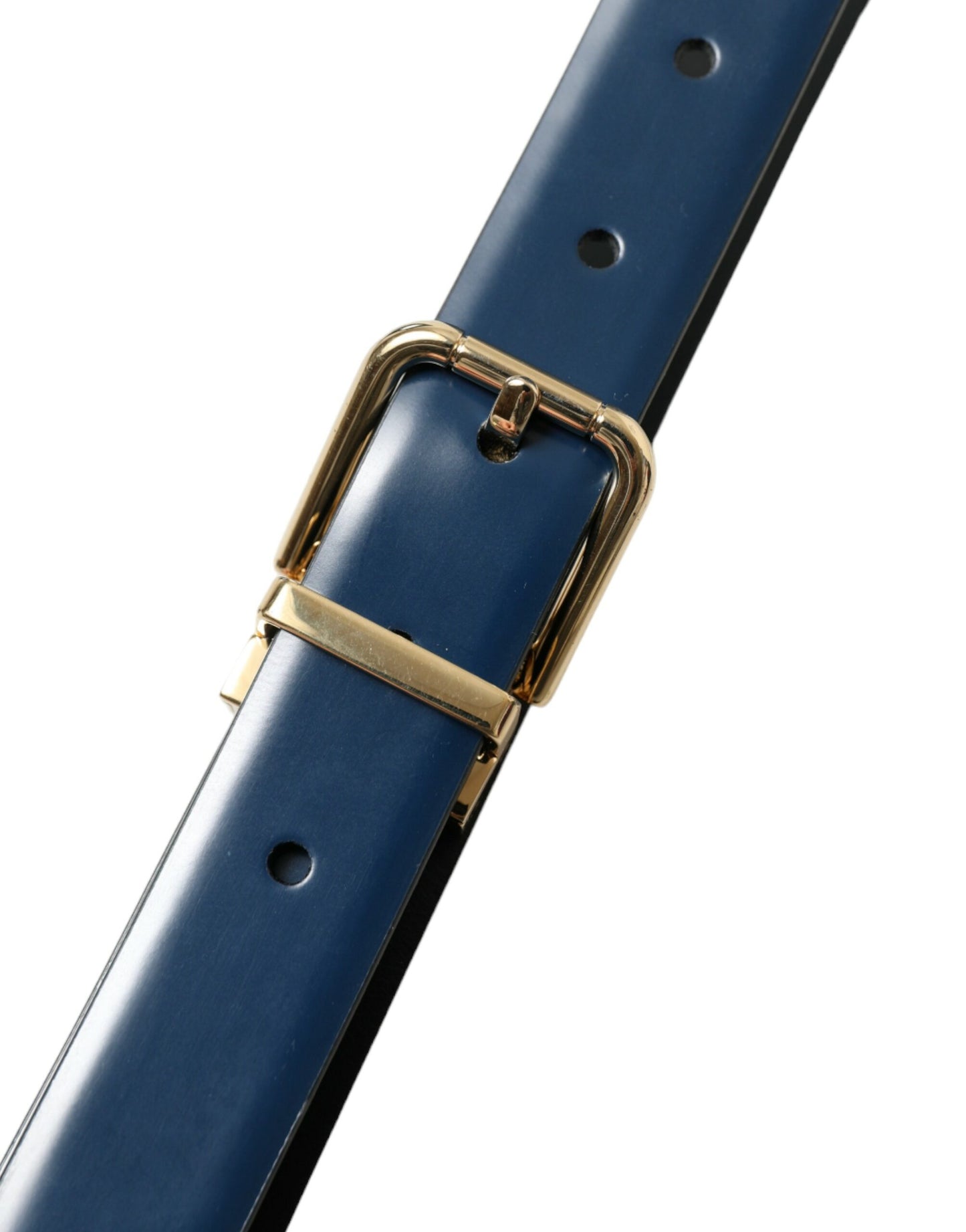 Dolce & Gabbana Blue Calf Leather Gold Metal Buckle Belt