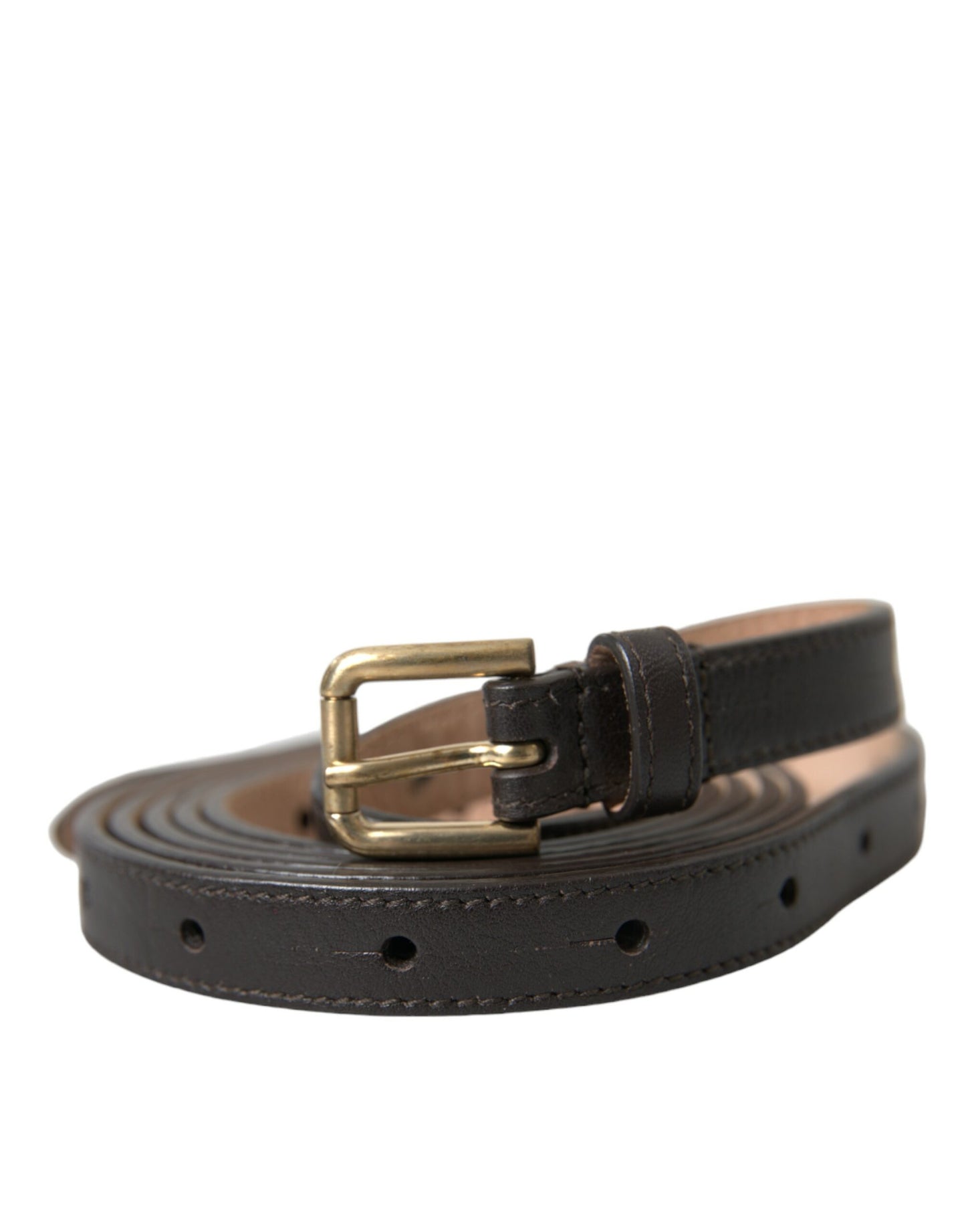 Dolce & Gabbana Dark Brown Leather Gold Metal Buckle Belt