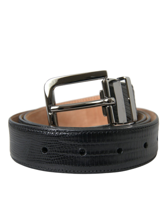 Dolce & Gabbana Black Leather Silver Metal Buckle Belt