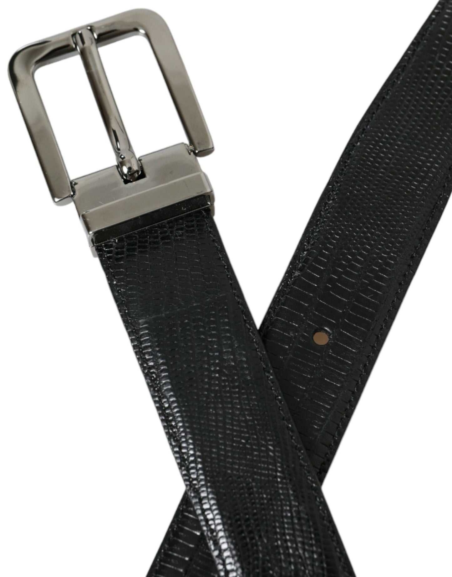 Dolce & Gabbana Black Leather Silver Metal Buckle Belt