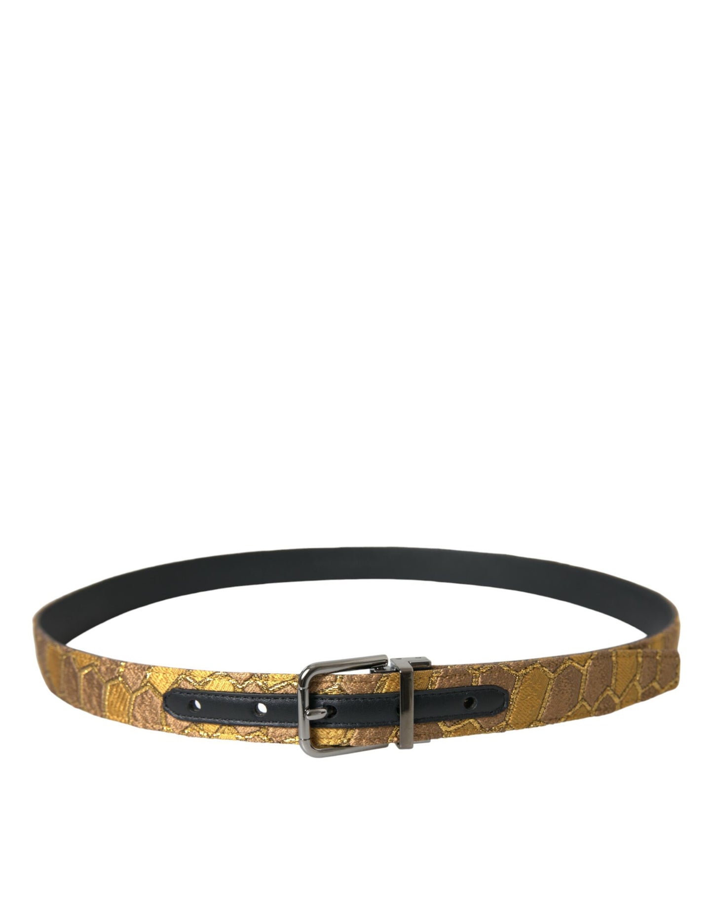 Dolce & Gabbana Gold Leather Jacquard Silver Metal Buckle Belt