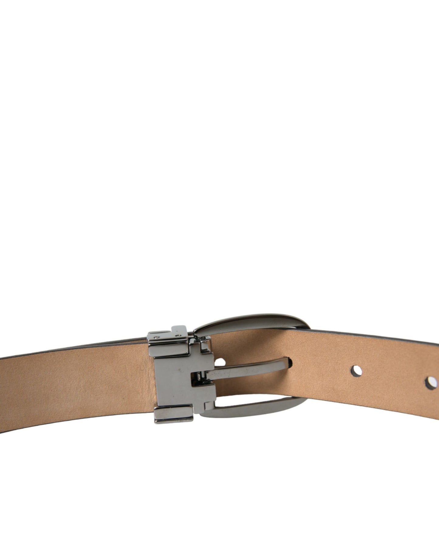 Dolce & Gabbana Dark Brown Leather Silver Metal Buckle Belt