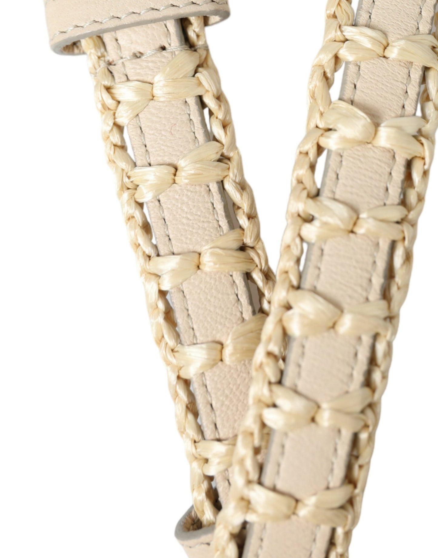 Dolce & Gabbana Beige Raffia Leather Metal Buckle Belt