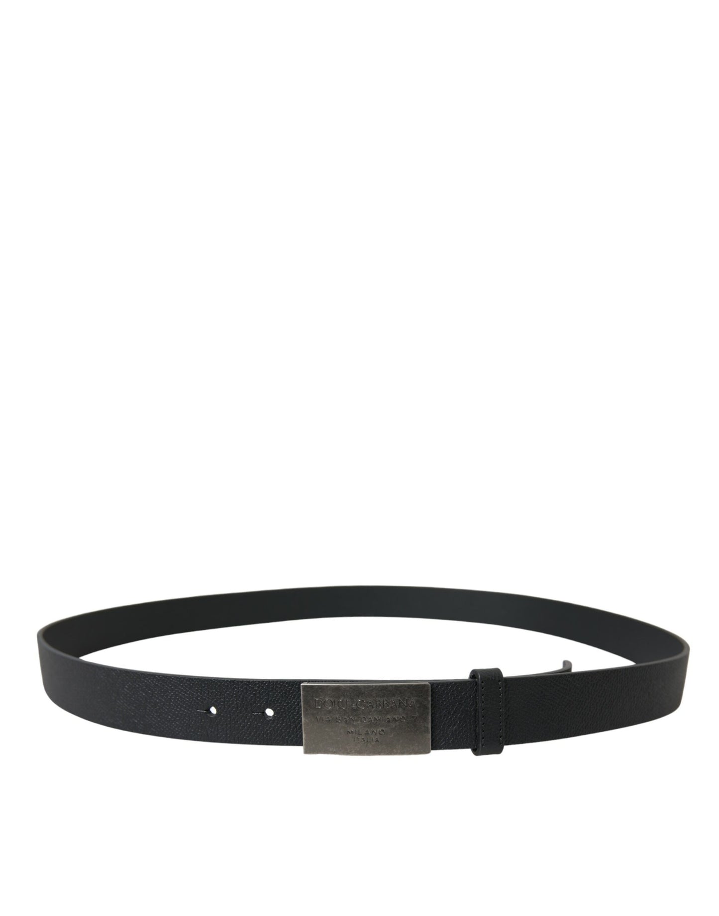 Dolce & Gabbana Black Leather Silver Rectangle Buckle Belt