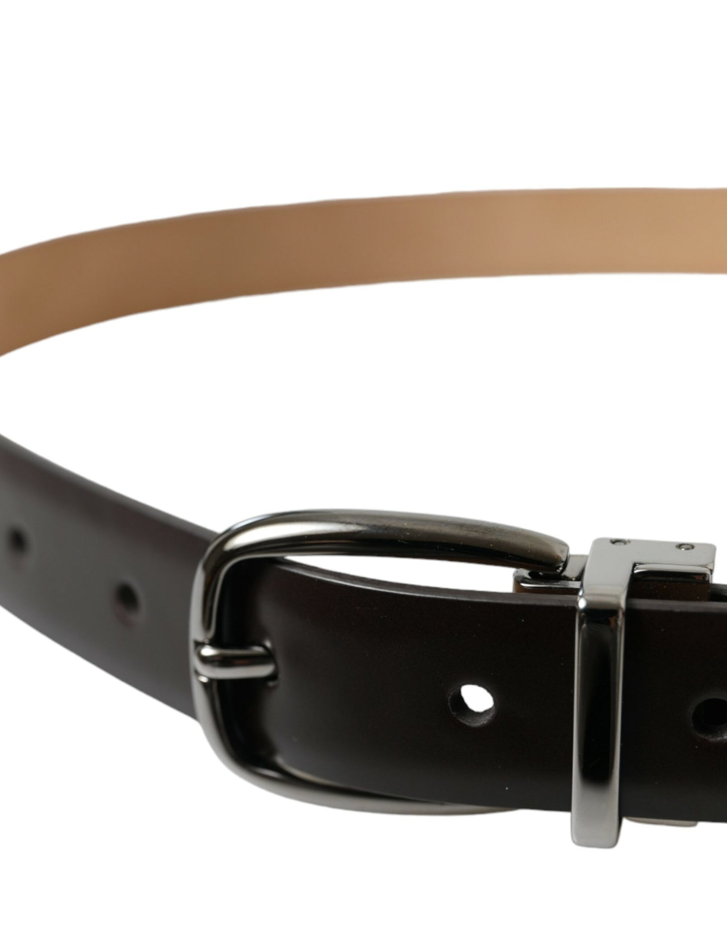 Dolce & Gabbana Dark Brown Leather Silver Metal Buckle Belt