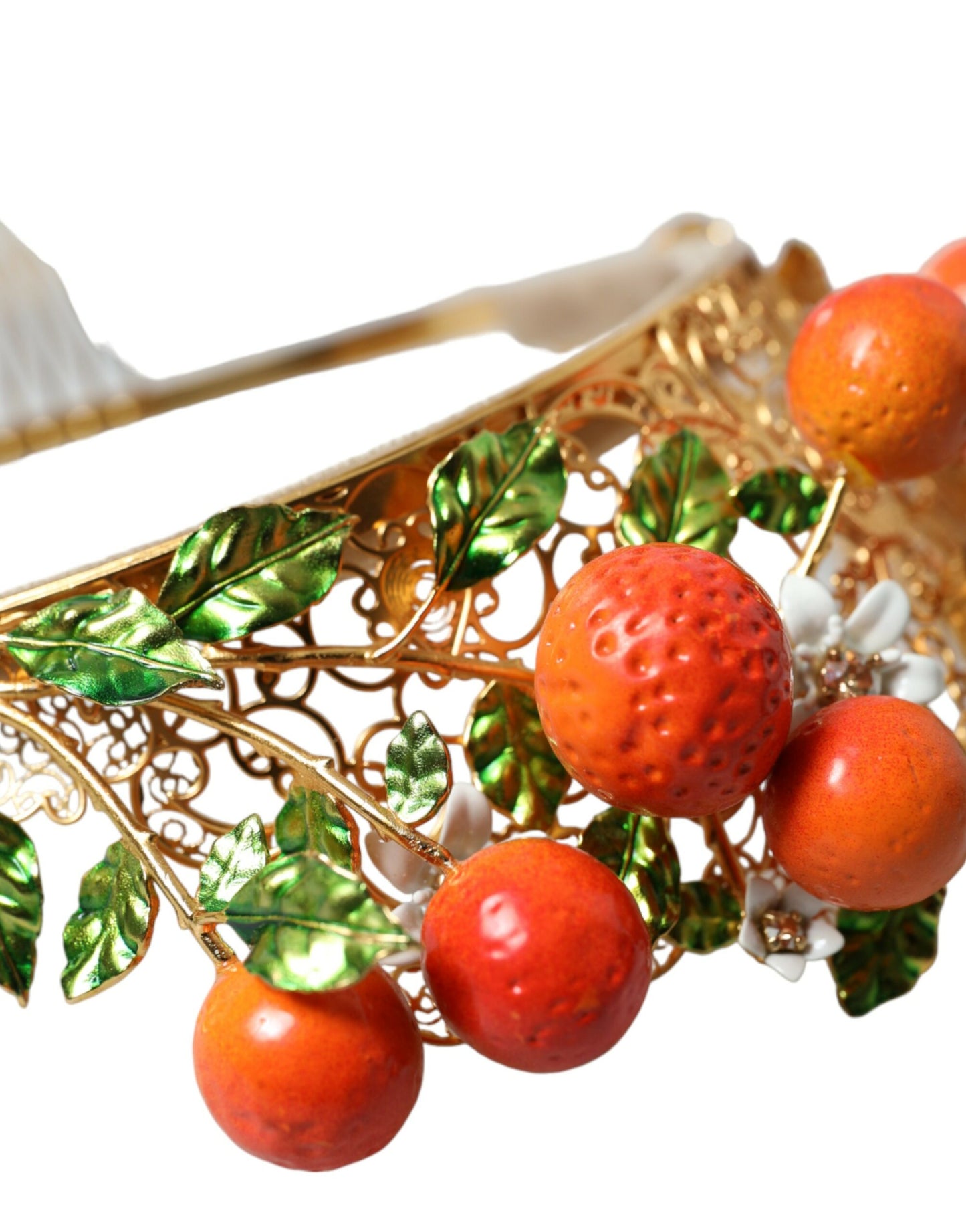 Dolce & Gabbana Gold Brass Crystal Sicily Orange ARANCE Head Tiara Crown